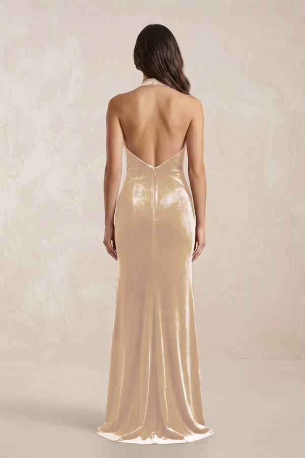 KissProm | Sheath Velvet V-Neck Bridesmaid Dress in Champagne KissProm | Sheath Velvet V-Neck Bridesmaid Dress in Champagne
