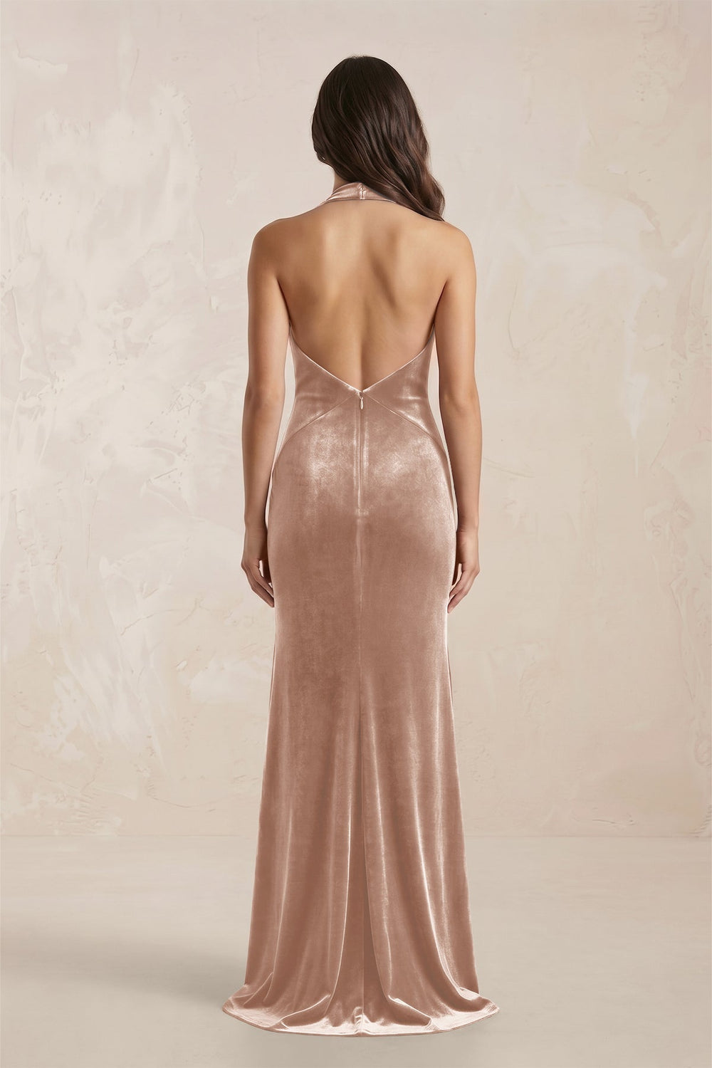 Sheath Velvet V - Neck Bridesmaid Dress in Champagne Rose - KissProm Bridesmaid Dresses