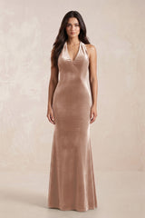 Sheath Velvet V - Neck Bridesmaid Dress in Champagne Rose - KissProm Bridesmaid Dresses