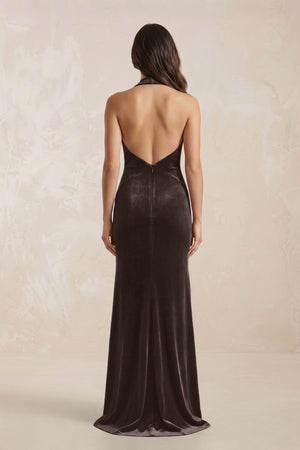 Sheath Velvet V - Neck Bridesmaid Dress in Chocolate - KissProm Bridesmaid Dresses