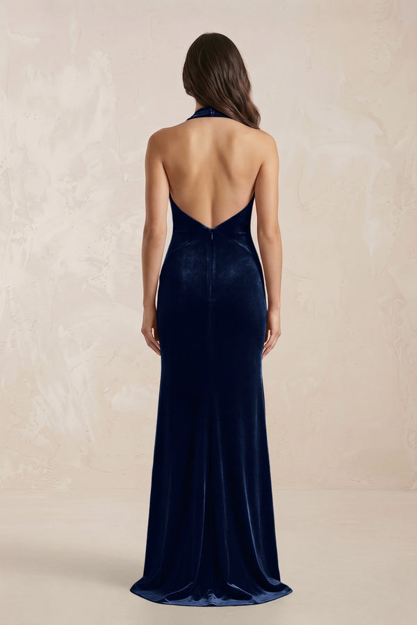 KissProm | Sheath Velvet V-Neck Bridesmaid Dress in Dark Navy KissProm | Sheath Velvet V-Neck Bridesmaid Dress in Dark Navy