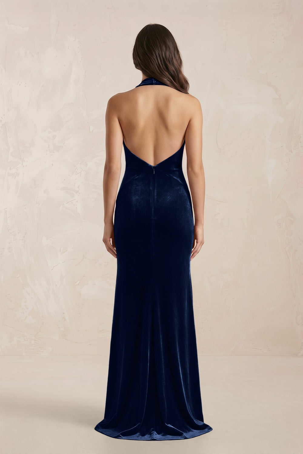 Sheath Velvet V - Neck Bridesmaid Dress in Dark Navy - KissProm Bridesmaid Dresses