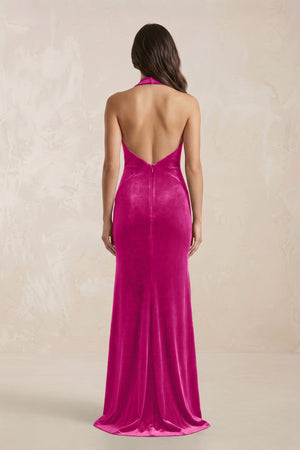 Sheath Velvet V - Neck Bridesmaid Dress in Desert Rose - KissProm Bridesmaid Dresses