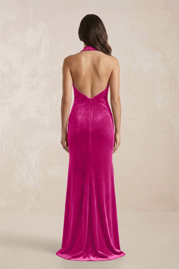 Sheath Velvet V - Neck Bridesmaid Dress in Desert Rose - KissProm Bridesmaid Dresses