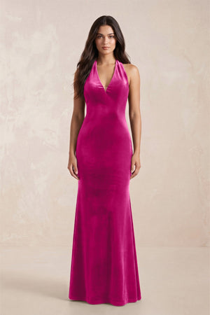Sheath Velvet V - Neck Bridesmaid Dress in Desert Rose - KissProm Bridesmaid Dresses