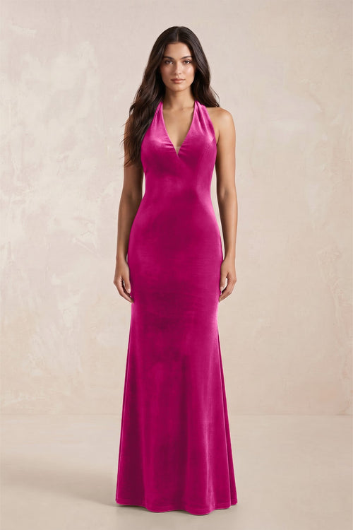 Sheath Velvet V - Neck Bridesmaid Dress in Desert Rose - KissProm Bridesmaid Dresses