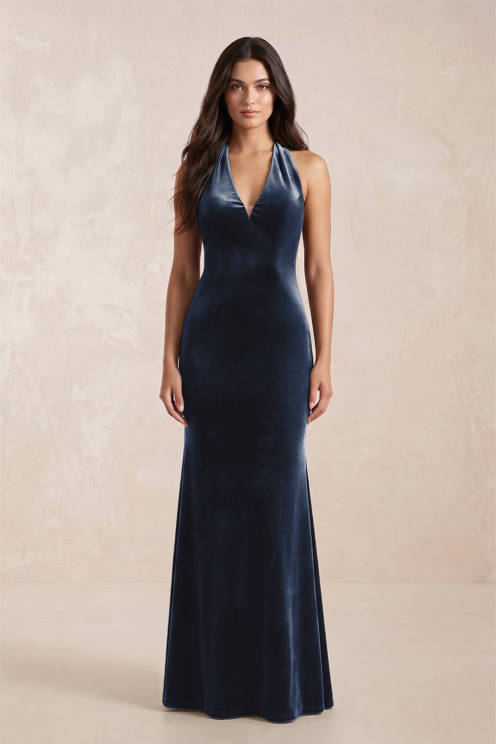 Sheath Velvet V - Neck Bridesmaid Dress in Dusk Blue - KissProm Bridesmaid Dresses