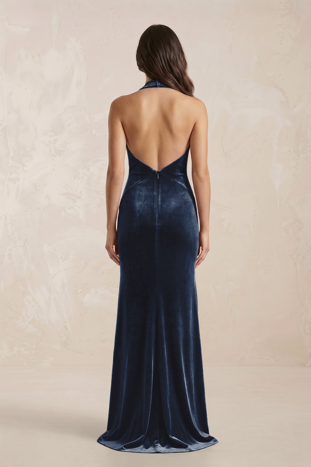 Sheath Velvet V - Neck Bridesmaid Dress in Dusk Blue - KissProm Bridesmaid Dresses