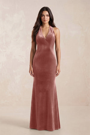 Sheath Velvet V - Neck Bridesmaid Dress in Dusty Rose - KissProm Bridesmaid Dresses