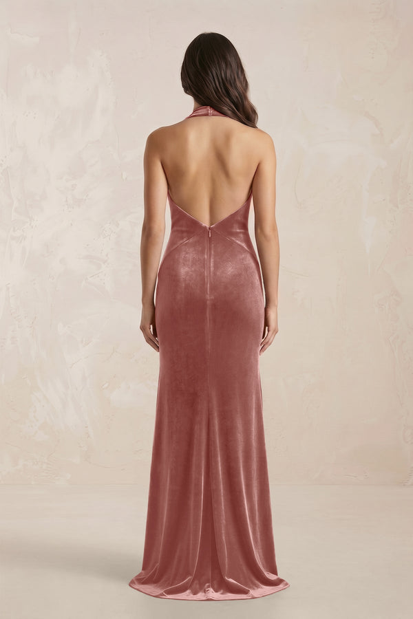 velvet dusty rose bridesmaid dresses KissProm