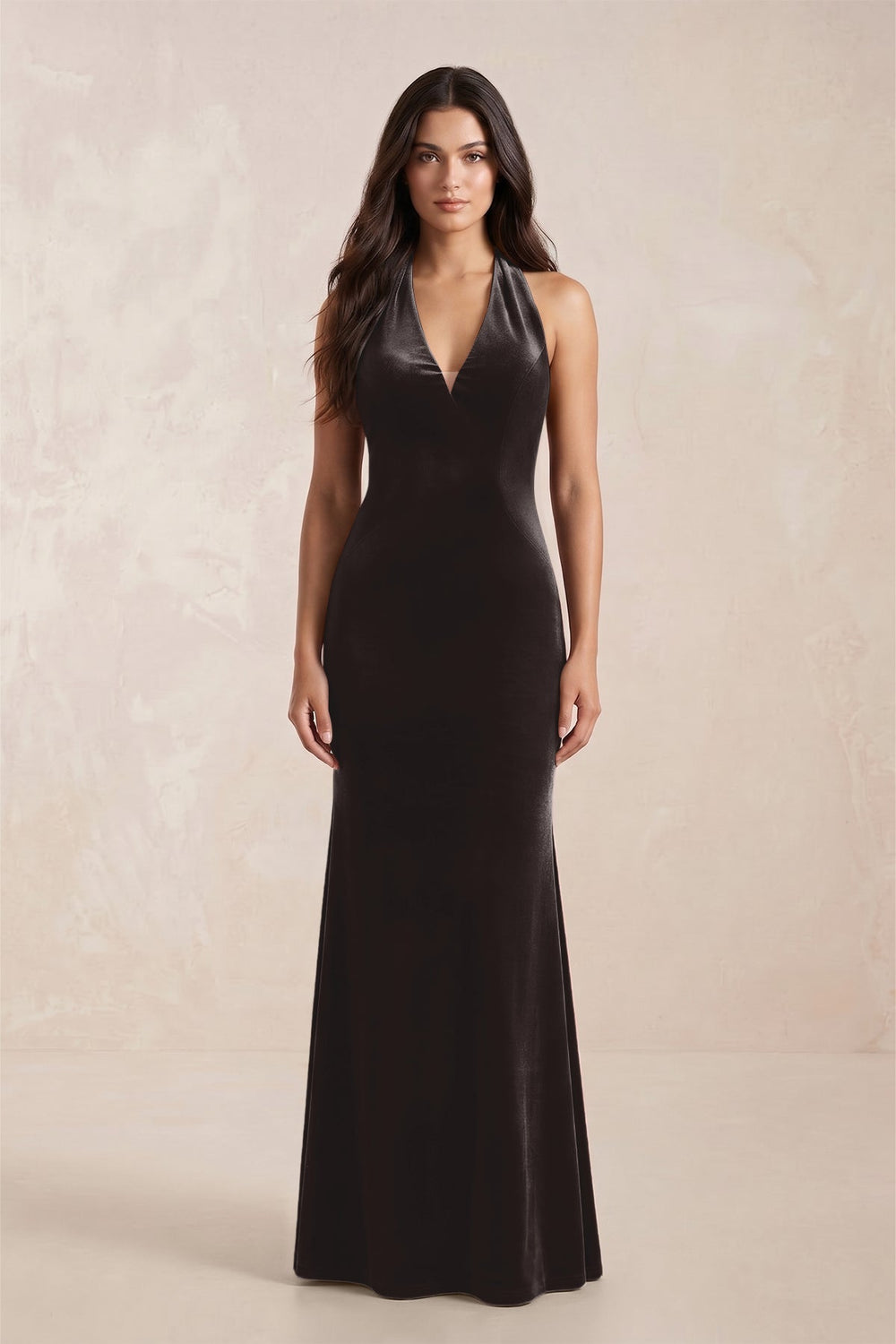 Sheath Velvet V - Neck Bridesmaid Dress in Espresso - KissProm Bridesmaid Dresses