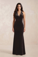 Sheath Velvet V - Neck Bridesmaid Dress in Espresso - KissProm Bridesmaid Dresses