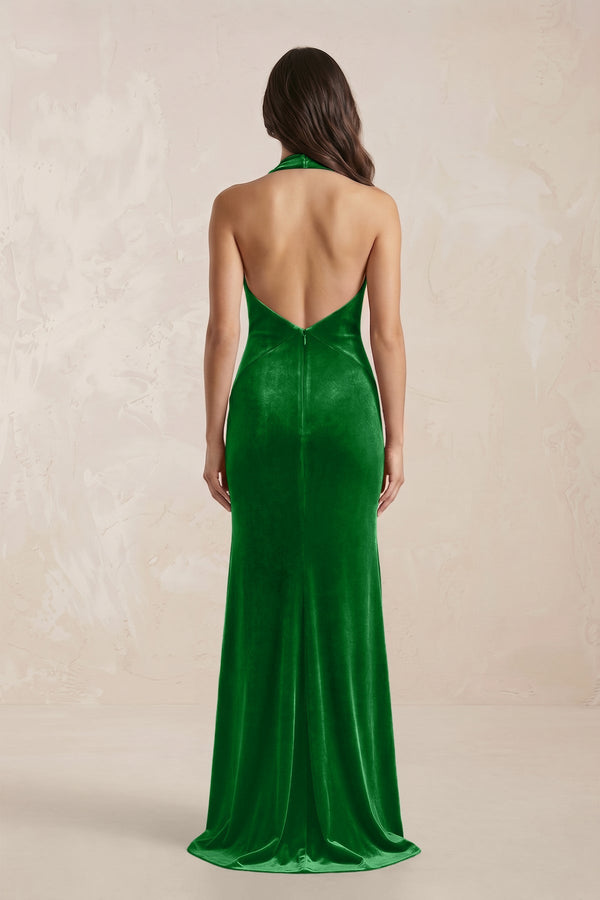 Sheath Velvet V - Neck Bridesmaid Dress in Green - KissProm Bridesmaid Dresses