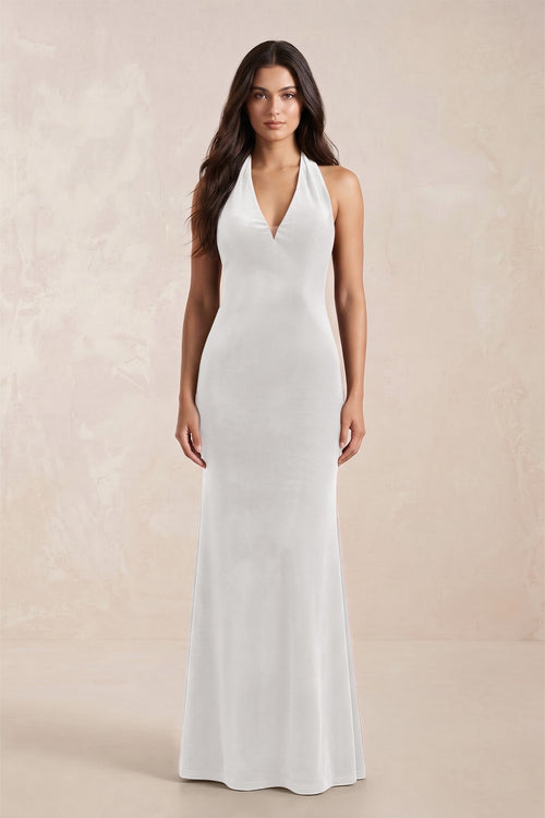 KissProm | Sheath Velvet V-Neck Bridesmaid Dress in Ivory KissProm | Sheath Velvet V-Neck Bridesmaid Dress in Ivory