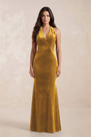 Sheath Velvet V - Neck Bridesmaid Dress in Marigold - KissProm Bridesmaid Dresses