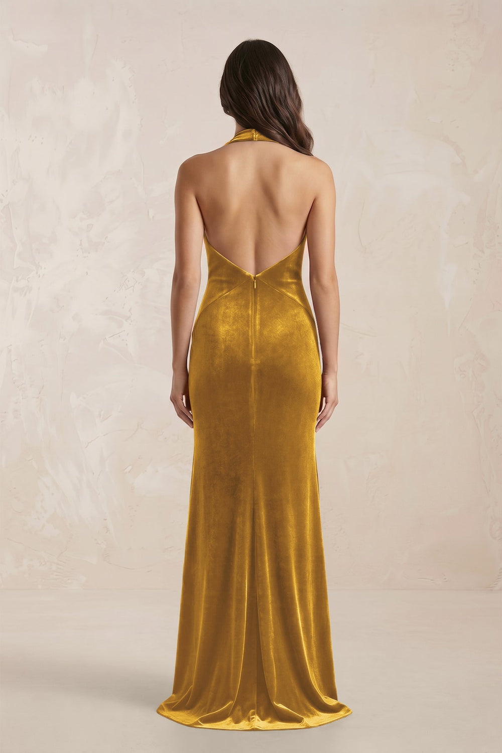 Sheath Velvet V - Neck Bridesmaid Dress in Marigold - KissProm Bridesmaid Dresses