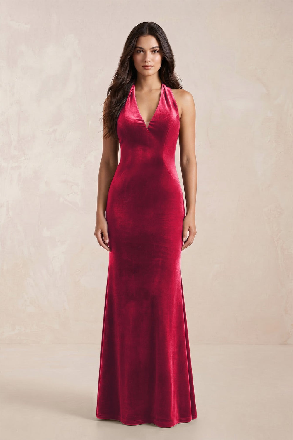 Sheath Velvet V - Neck Bridesmaid Dress in Merlot - KissProm Bridesmaid Dresses