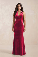 Sheath Velvet V - Neck Bridesmaid Dress in Merlot - KissProm Bridesmaid Dresses