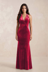 Sheath Velvet V - Neck Bridesmaid Dress in Merlot - KissProm Bridesmaid Dresses