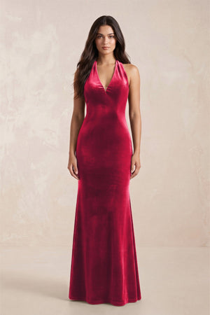 Sheath Velvet V - Neck Bridesmaid Dress in Merlot - KissProm Bridesmaid Dresses