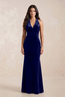 Sheath Velvet V - Neck Bridesmaid Dress in Navy - KissProm Bridesmaid Dresses