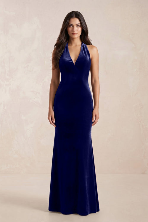 navy blue velvet bridesmaid dresses Velvet Bridesmaid Dress Strapless Leg Slit main image 1