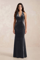 Sheath Velvet V - Neck Bridesmaid Dress in Neptune - KissProm Bridesmaid Dresses
