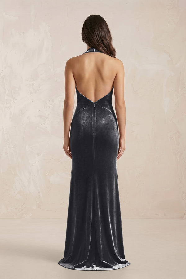 Sheath Velvet V - Neck Bridesmaid Dress in Neptune - KissProm Bridesmaid Dresses