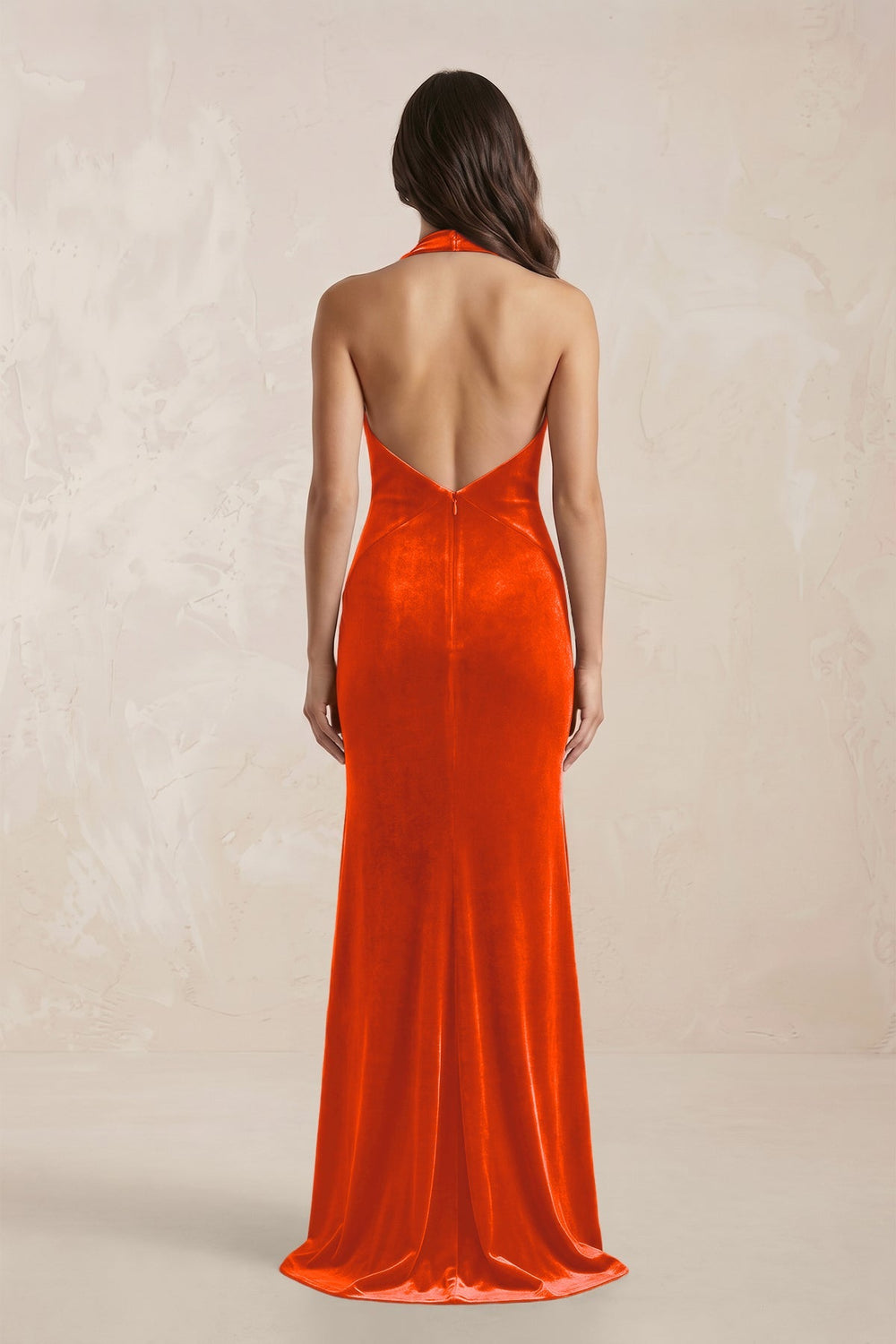Sheath Velvet V - Neck Bridesmaid Dress in Orange - KissProm Bridesmaid Dresses
