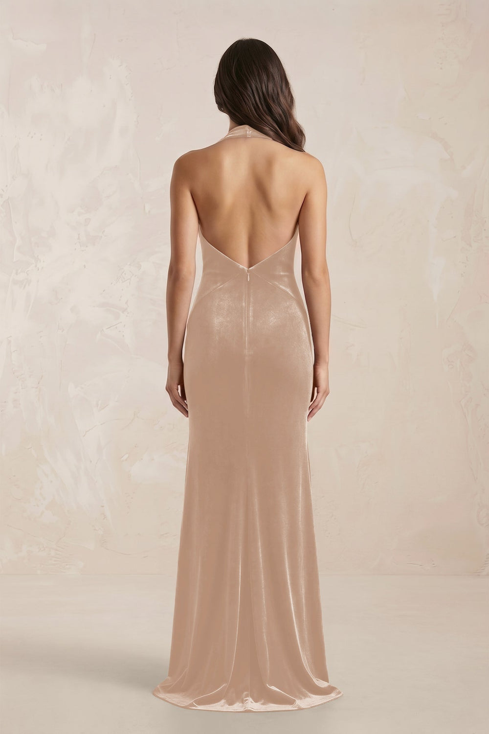Sheath Velvet V - Neck Bridesmaid Dress in Pale Blush - KissProm Bridesmaid Dresses