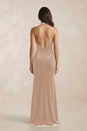 Sheath Velvet V - Neck Bridesmaid Dress in Pale Blush - KissProm Bridesmaid Dresses