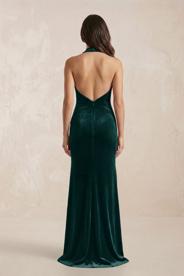 KissProm | Sheath Velvet V-Neck Bridesmaid Dress in Pine KissProm | Sheath Velvet V-Neck Bridesmaid Dress in Pine