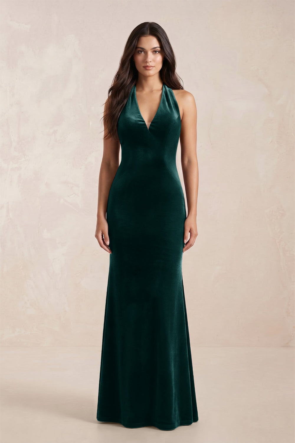 Sheath Velvet V - Neck Bridesmaid Dress in Pine - KissProm Bridesmaid Dresses