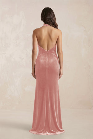 Sheath Velvet V - Neck Bridesmaid Dress in Rose Petal - KissProm Bridesmaid Dresses
