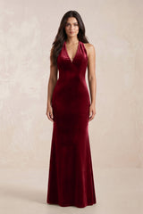 Sheath Velvet V - Neck Bridesmaid Dress in Rosewood - KissProm Bridesmaid Dresses