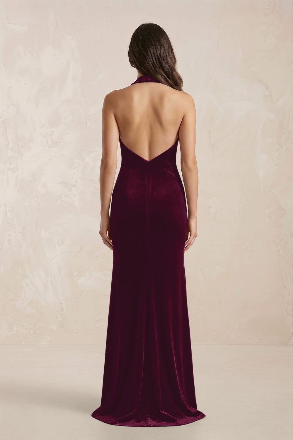 Sheath Velvet V - Neck Bridesmaid Dress in Sangria - KissProm Bridesmaid Dresses
