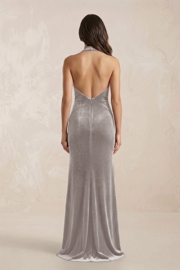 KissProm | Sheath Velvet V-Neck Bridesmaid Dress in Silver KissProm | Sheath Velvet V-Neck Bridesmaid Dress in Silver