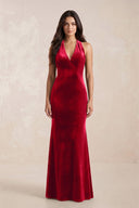 Sheath Velvet V - Neck Bridesmaid Dress in Spice - KissProm Bridesmaid Dresses