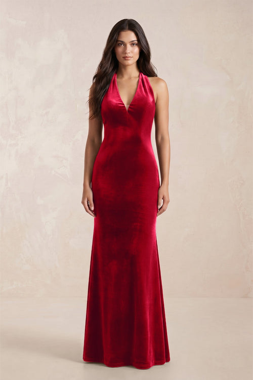Sheath Velvet V - Neck Bridesmaid Dress in Spice - KissProm Bridesmaid Dresses