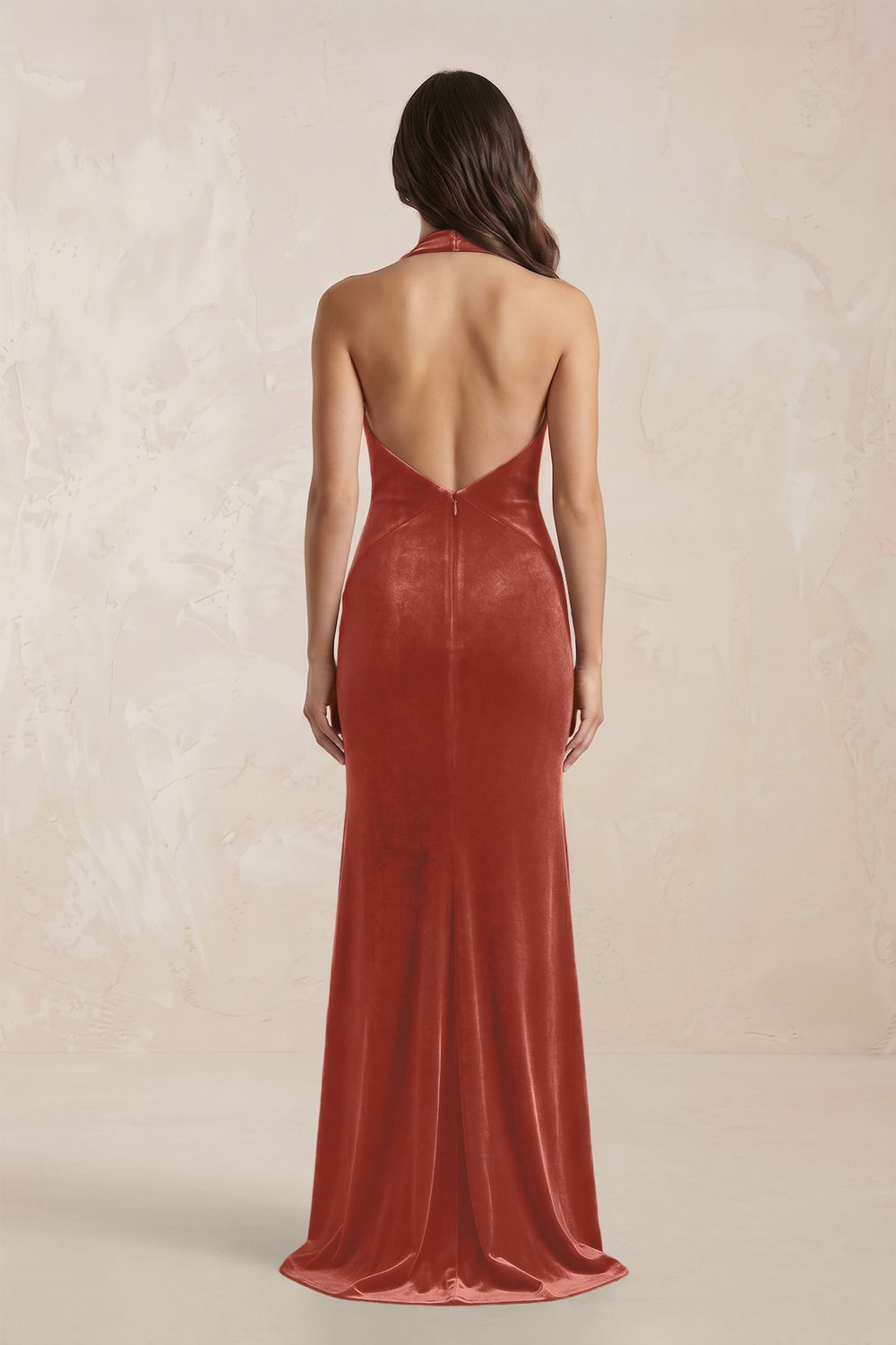 Sheath Velvet V - Neck Bridesmaid Dress in Terracotta - KissProm Bridesmaid Dresses