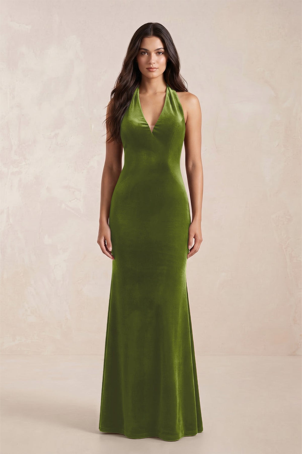 Sheath Velvet V - Neck Bridesmaid Dress in Thyme - KissProm Bridesmaid Dresses