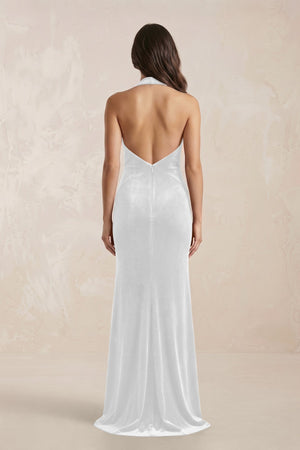 Sheath Velvet V - Neck Bridesmaid Dress in White - KissProm Bridesmaid Dresses