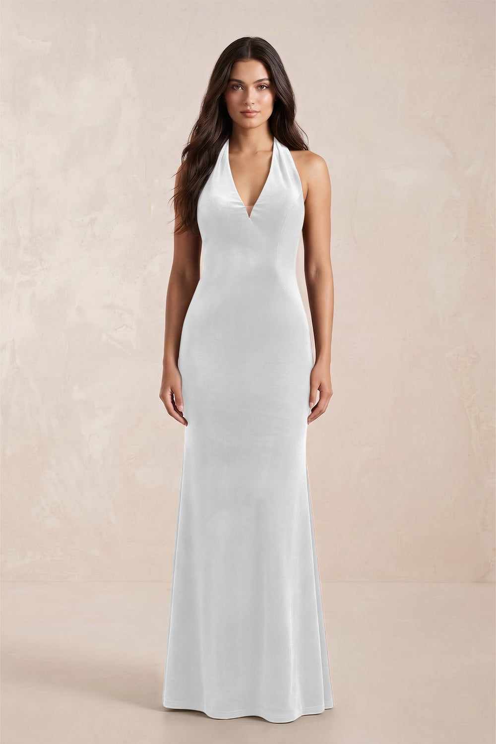 Sheath Velvet V - Neck Bridesmaid Dress in White - KissProm Bridesmaid Dresses