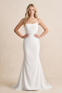 Diamond White Mermaid Satin Sleeveless Wedding Dress With Sweep Train - KISSPROM