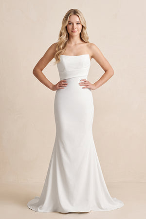 Diamond White Mermaid Satin Sleeveless Wedding Dress With Sweep Train - KISSPROM