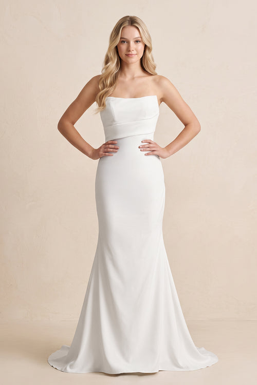 Diamond White Mermaid Satin Sleeveless Wedding Dress With Sweep Train - KISSPROM