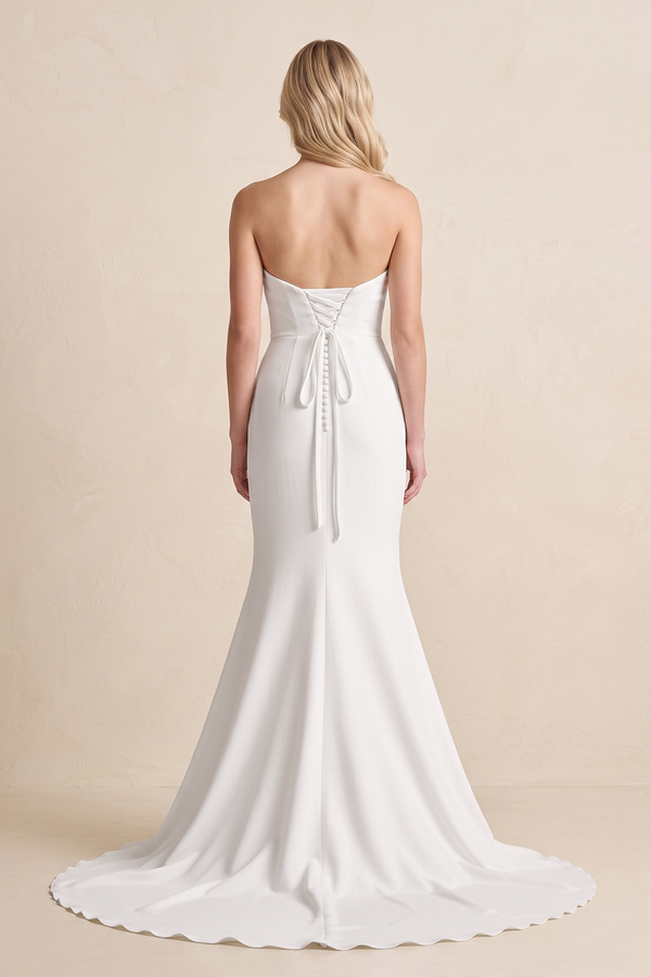 Diamond White Mermaid Satin Sleeveless Wedding Dress With Sweep Train - KISSPROM