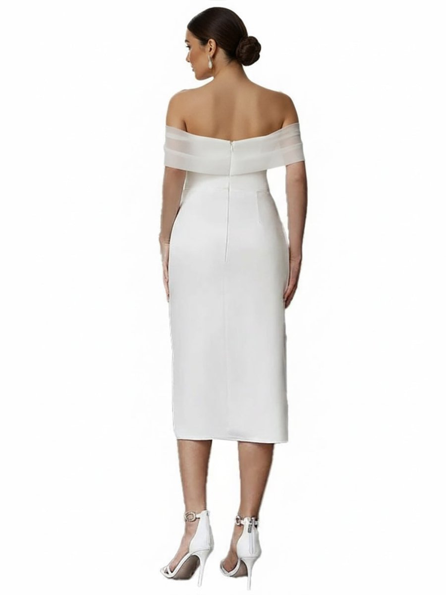 Celestia | Sheath Off - The - Shoulder Sleeveless Tea - Length Wedding Dresses - KissProm