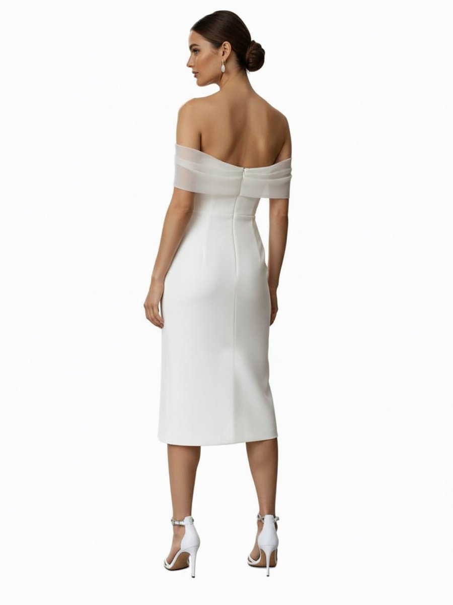 Celestia | Sheath Off - The - Shoulder Sleeveless Tea - Length Wedding Dresses - KissProm