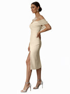 Celestia | Sheath Off - The - Shoulder Sleeveless Tea - Length Wedding Dresses - KissProm